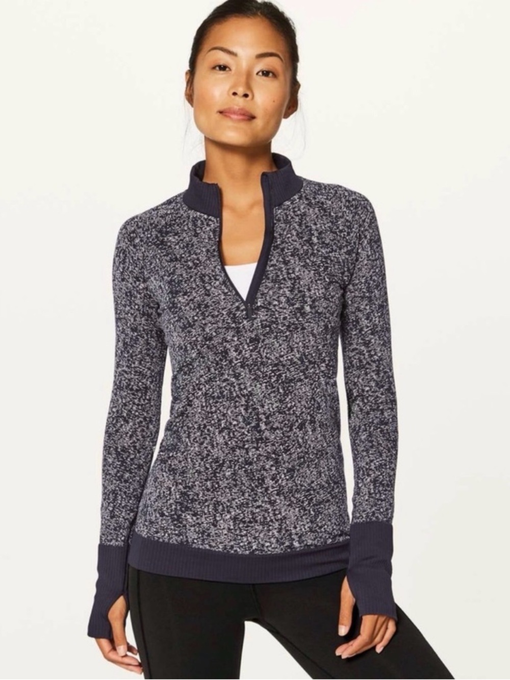 LULULEMON Rest Less 1/2 Zip Pullover Women’s Size 6 Small Thumbholes Black White